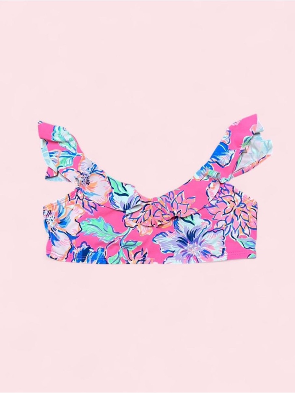 Lilly Pulitzer Girls 7 Mini Kasme Bikini Top Pink Floral UPF 50+ EUC